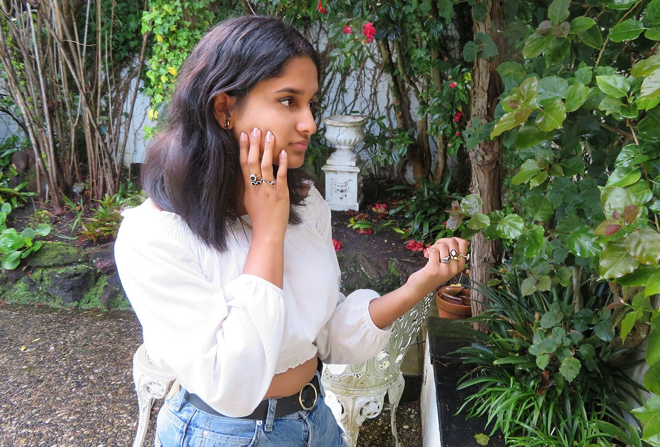 Girl wearing vintage jewellery